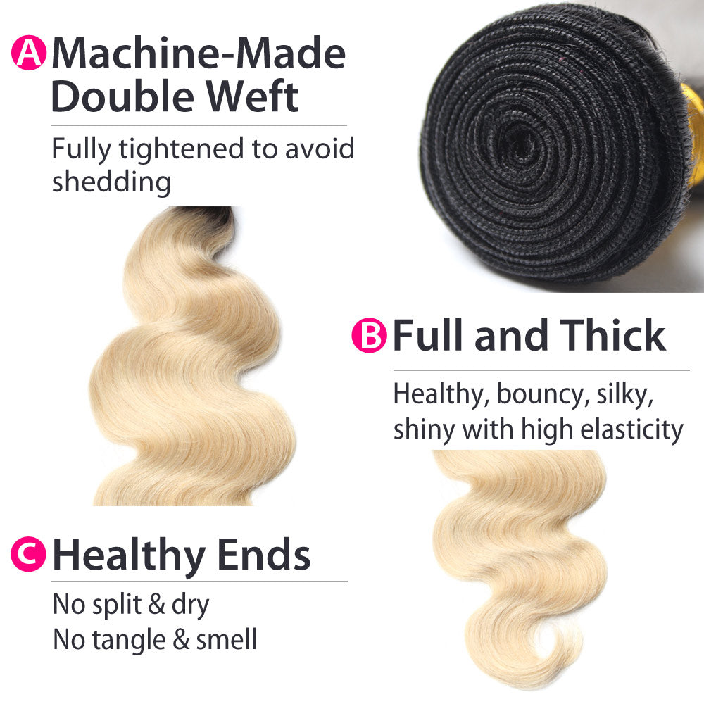 Luxury 10A 1B 613 Blonde Ombre Brazilian Body Wave Hair 2 Bundles Details