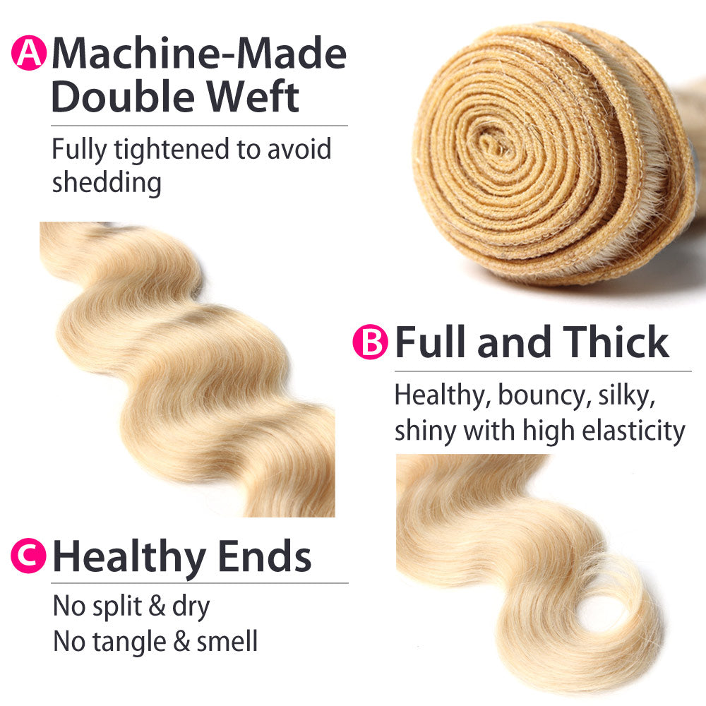 Luxury 10A 613 Blonde Malaysian Body Wave Hair 4 Bundles Details