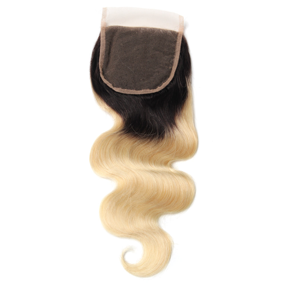 Luxury 10A 1B 613 Blonde Ombre Body Wave Lace Closure Back
