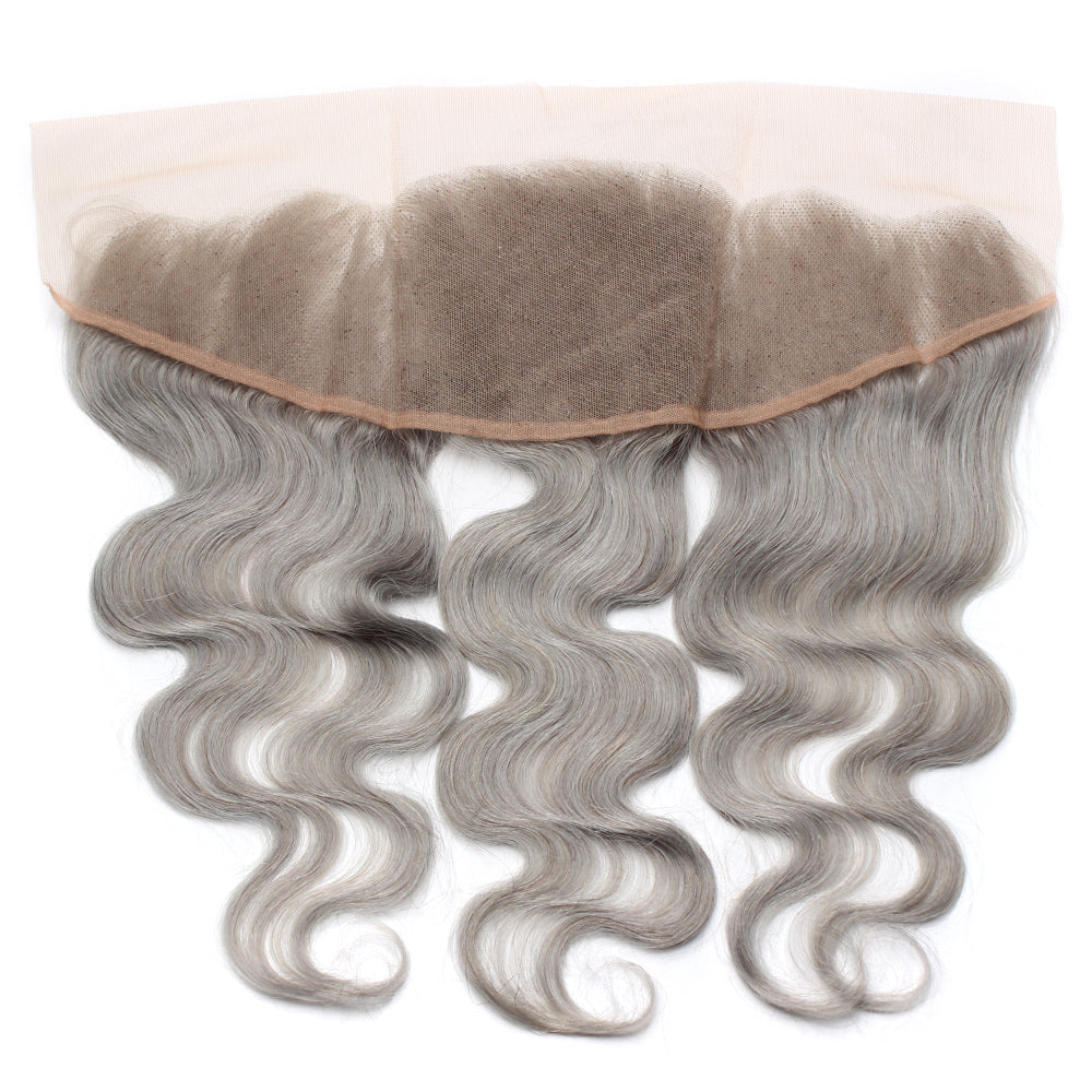 Luxury 10A Pure Gray Body Wave Lace Frontal Back
