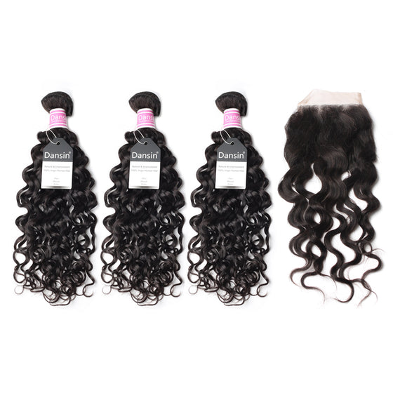 Luxury 10A Peruvian Natural Wave Hair 3 Bundles With 1 Pc Lace Closure