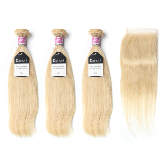 Luxury 10A Peruvian 613 Blonde Straight Hair 3 Bundles With 1 Pc Lace Closure