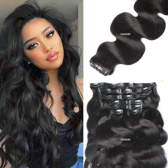 Dansin Seamless Clip in Hair Extensions 110g 7pcs Natural Black Silky Straight Body Wave Yaki Straight Kinky Straight Kinky Curly