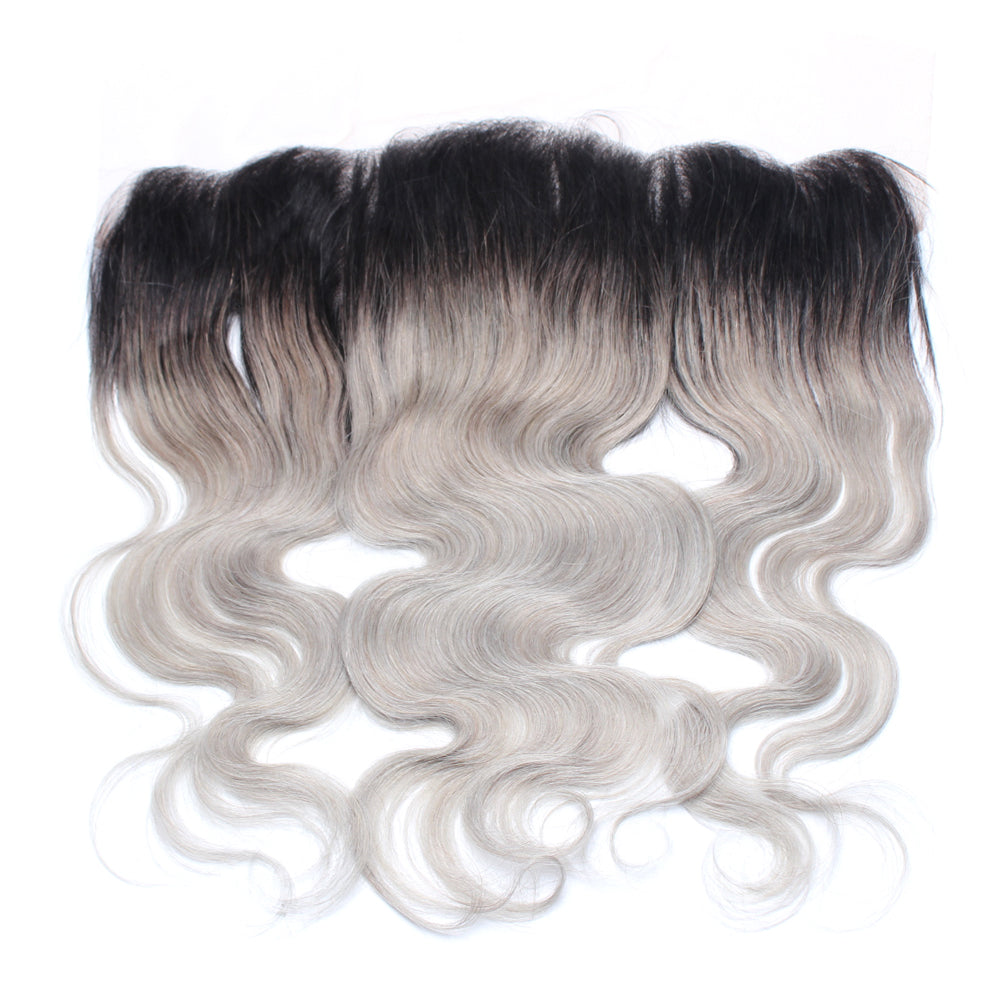 Luxury 10A 1B Gray Ombre Body Wave Lace Frontal