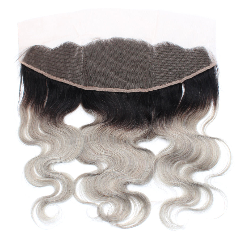 Luxury 10A 1B Gray Ombre Body Wave Lace Frontal Back