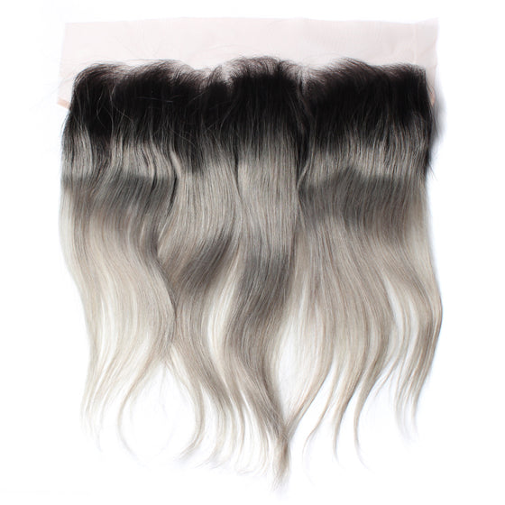 Luxury 10A 1B Gray Ombre Straight Lace Frontal