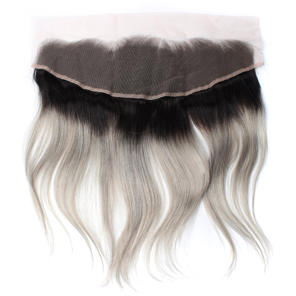 Luxury 10A 1B Gray Ombre Straight Lace Frontal Black