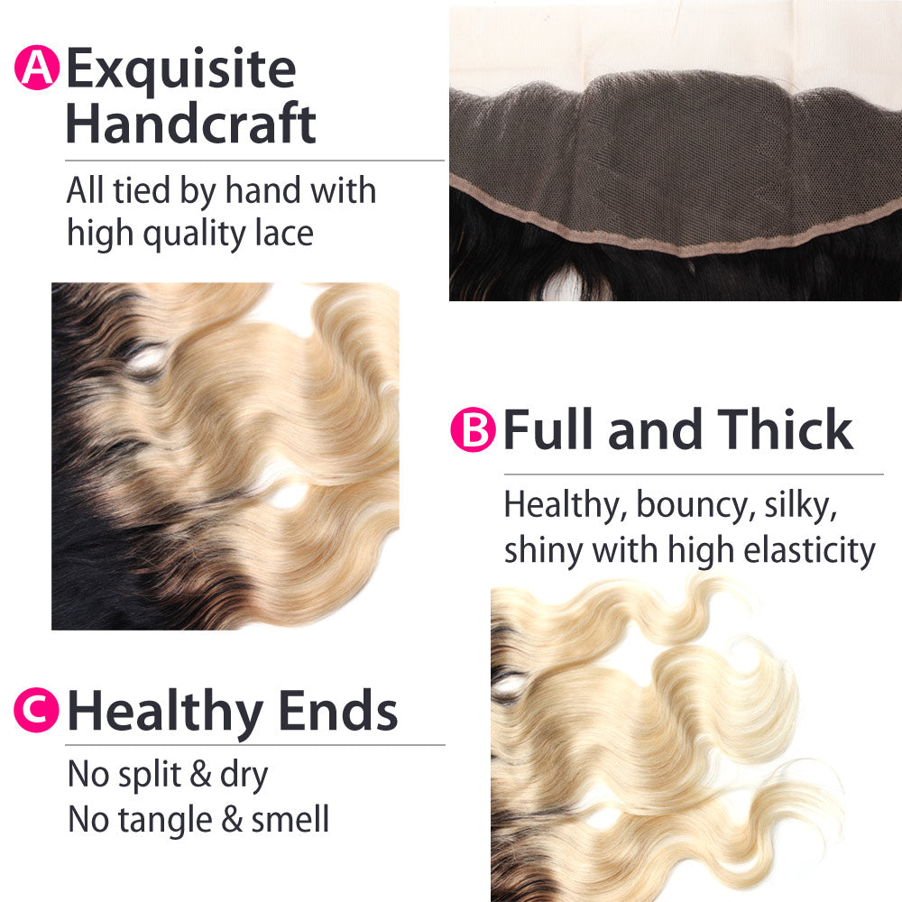 Luxury 10A 1B 613 Blonde Ombre Body Wave Lace Frontal Details