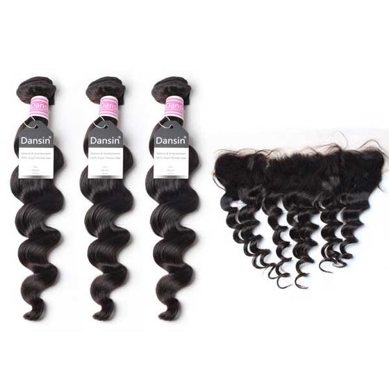 Luxury 10A Peruvian Loose Wave Hair 3 Bundles With 1 Pc Lace Frontal