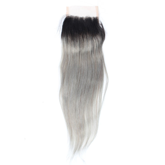 Luxury 10A 1B Gray Ombre Straight Lace Closure