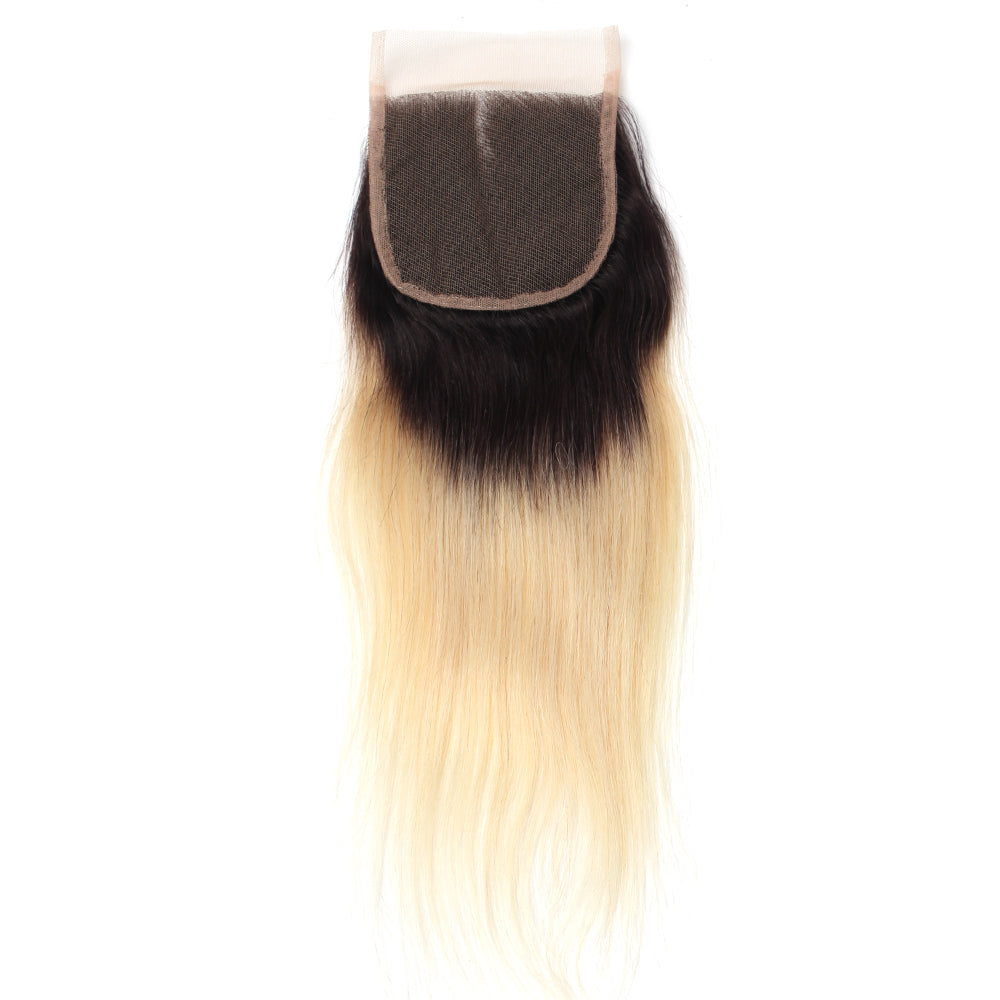Luxury 10A 1B 613 Blonde Ombre Straight Lace Closure Back