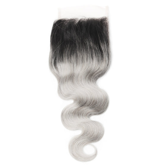 Luxury 10A 1B Gray Ombre Body Wave Lace Closure