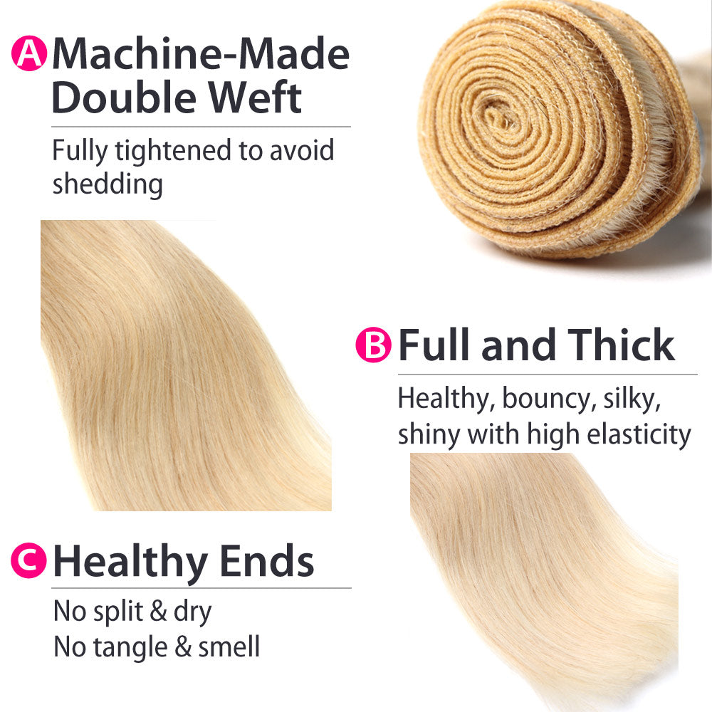 Luxury 10A Malaysian 613 Blonde Straight Hair 2 Bundles Details