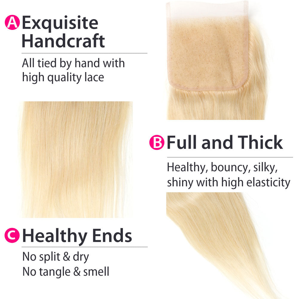 Luxury 10A Peruvian 613 Blonde Straight Lace Closure Details