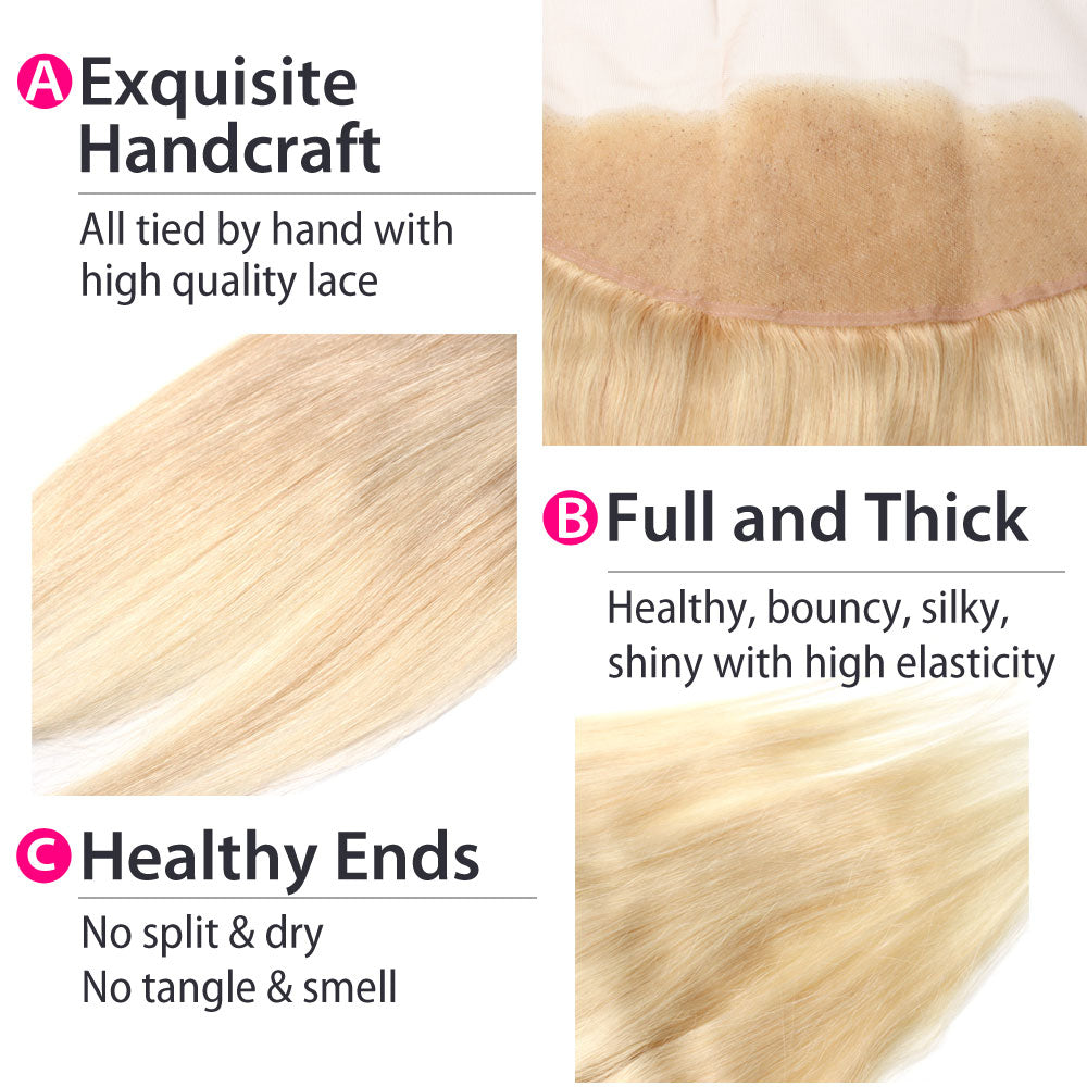 Luxury 10A Malaysian 613 Blonde Straight Lace Frontal Details
