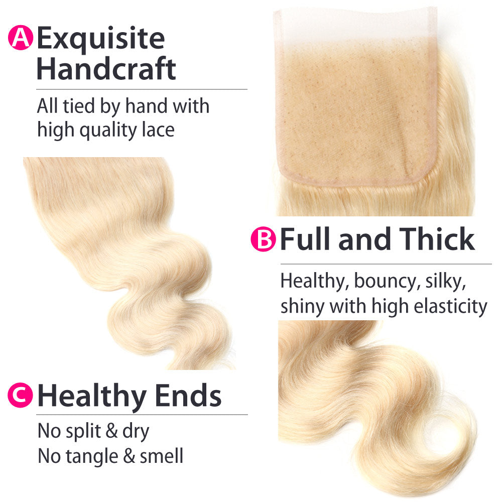 Luxury 10A 613 Blonde Body Wave Lace Closure Details