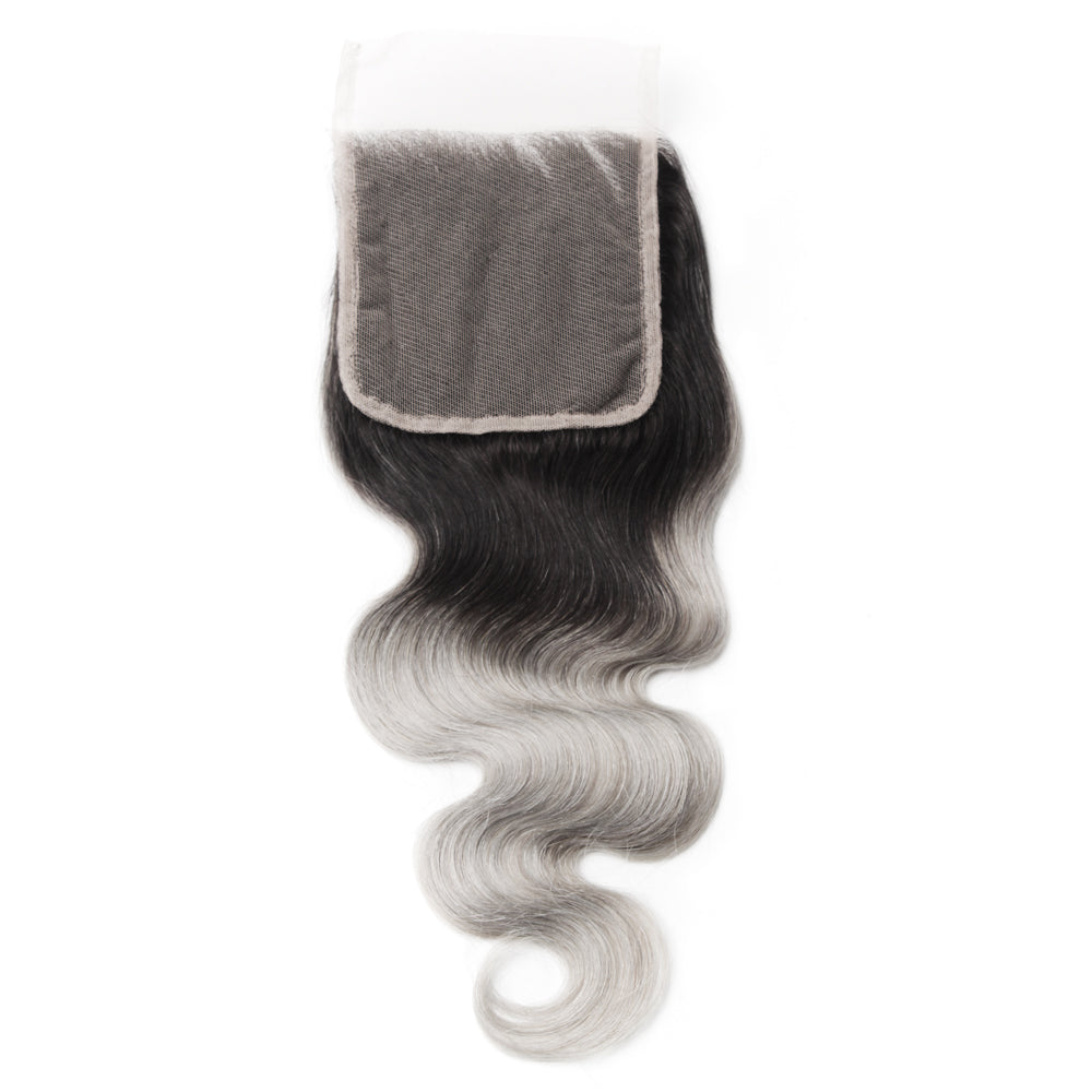 Luxury 10A 1B Gray Ombre Body Wave Lace Closure Back