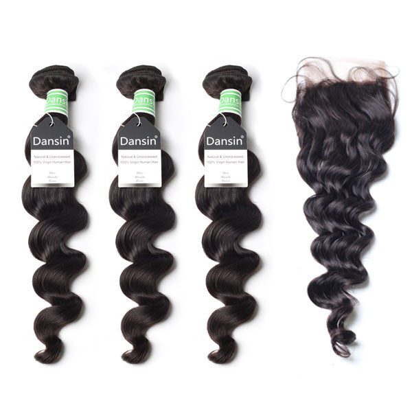 Brazilian Loose Wave Hair 3 Bundles With 1 Pc Lace Closure  Apps   Save