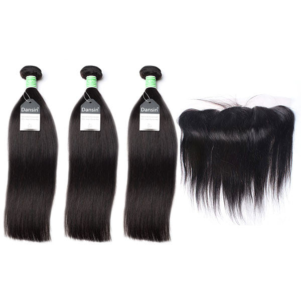  Brazilian Straight Hair 3 Bundles With 1 Pc Lace Frontal