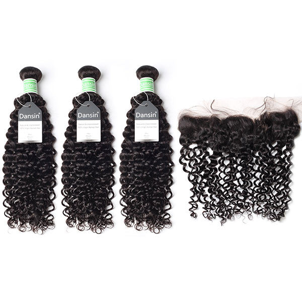  Brazilian Curly Hair 3 Bundles With 1 Pc Lace Frontal