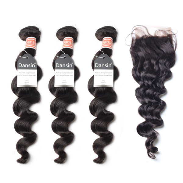 Malaysian Loose Wave Hair 3 Bundles With 1 Pc Lace Closure