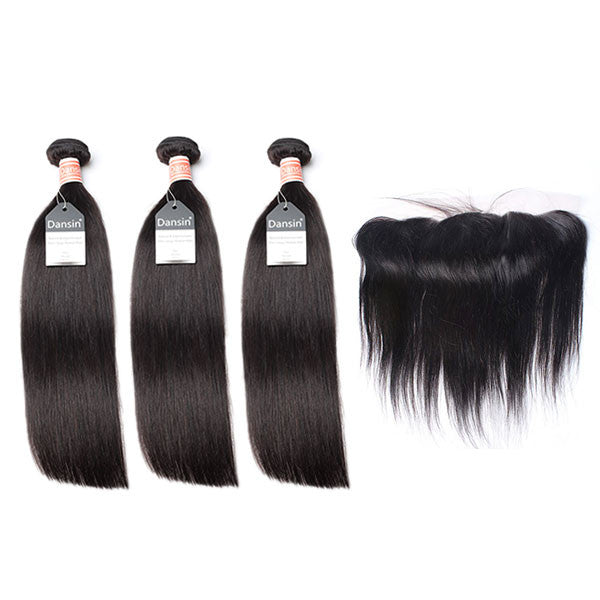 Malaysian Straight Hair 3 Bundles With 1 Pc Lace Frontal
