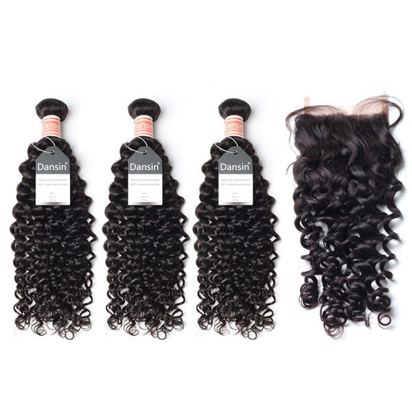  Malaysian Curly Hair 3 Bundles With 1 Pc Lace Closure