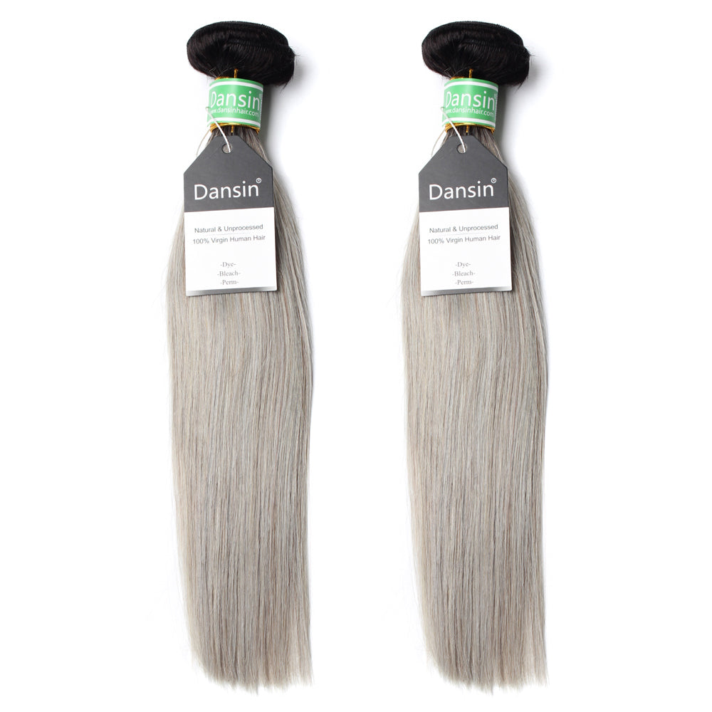 Luxury 10A Brazilian 1B Gray Ombre Straight Hair 2 Bundles