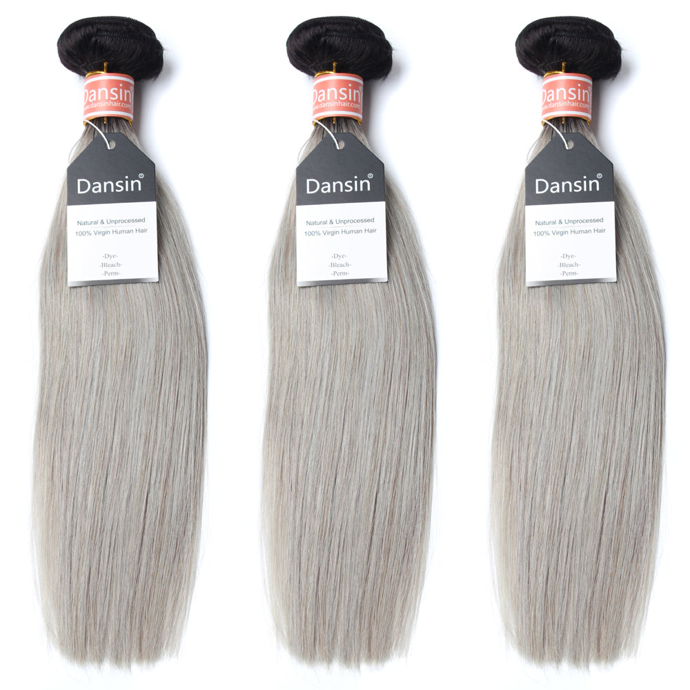 Luxury 10A Malaysian 1B Gray Ombre Straight Hair 3 Bundles