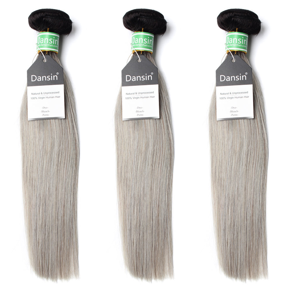 Luxury 10A Brazilian 1B Gray Ombre Straight Hair 3 Bundles