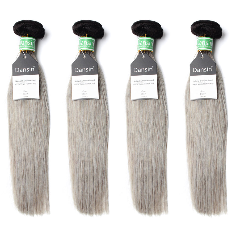Luxury 10A Brazilian 1B Gray Ombre Straight Hair 4 Bundles