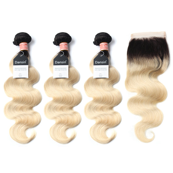 Luxury 10A 1B 613 Blonde Ombre Malaysian Body Wave Hair 3 Bundles With 1 Pc Lace Closure