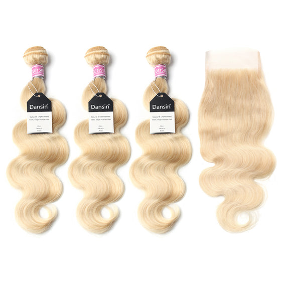 Luxury 10A 613 Blonde Peruvian Body Wave Hair 3 Bundles With 1 Pc Lace Closure
