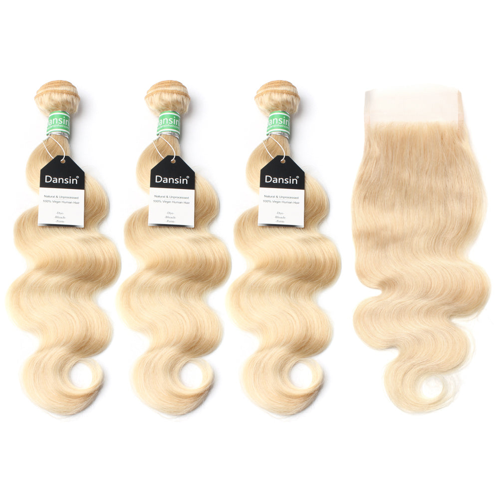 Luxury 10A 613 Blonde Brazilian Body Wave Hair 3 Bundles With 1 Pc Lace Closure