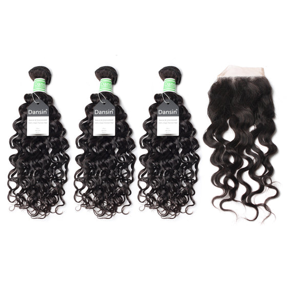 Luxury 10A Brazilian Natural Wave Hair 3 Bundles With 1 Pc Lace Closure