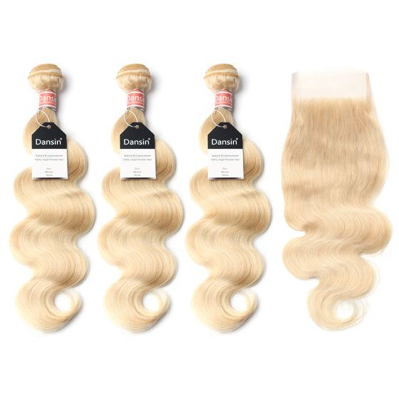 Luxury 10A 613 Blonde Malaysian Body Wave Hair 3 Bundles With 1 Pc Lace Closure
