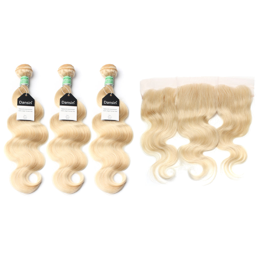Luxury 10A 613 Blonde Brazilian Body Wave Hair 3 Bundles With 1 Pc Lace Frontal