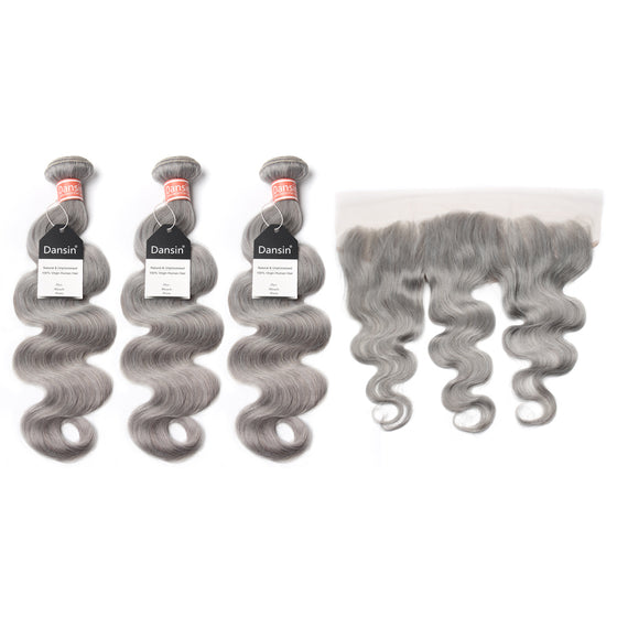 Luxury 10A Malaysian Pure Gray Body Wave Hair 3 Bundles With 1 Pc Lace Frontal
