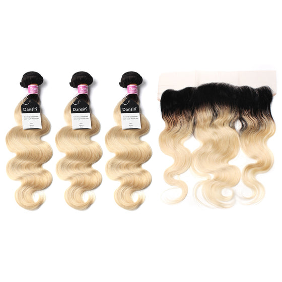 Luxury 10A 1B 613 Blonde Ombre Peruvian Body Wave Hair 3 Bundles With 1 Pc Lace Frontal