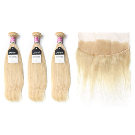Luxury 10A Peruvian 613 Blonde Straight Hair 3 Bundles With 1 Pc Lace Frontal