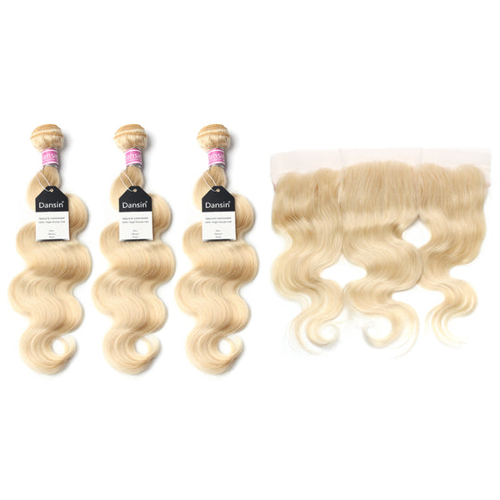 Luxury 10A 613 Blonde Peruvian Body Wave Hair 3 Bundles With 1 Pc Lace Frontal