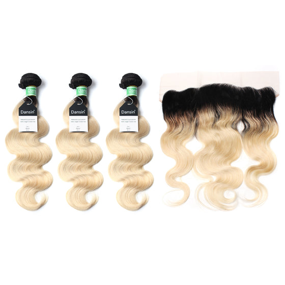 Luxury 10A 1B 613 Blonde Ombre Brazilian Body Wave Hair 3 Bundles With 1 Pc Lace Frontal
