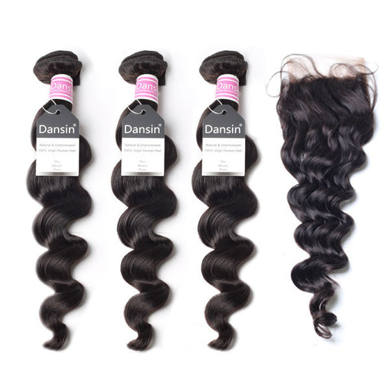 Luxury 10A Peruvian Loose Wave Hair 3 Bundles With 1 Pc Lace Closure