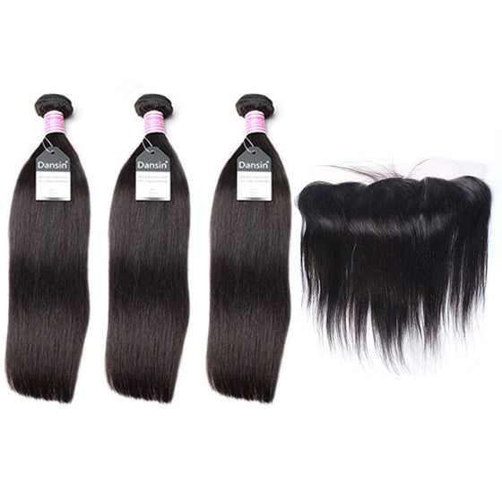 Luxury 10A Peruvian Straight Hair 3 Bundles With 1 Pc Lace Frontal