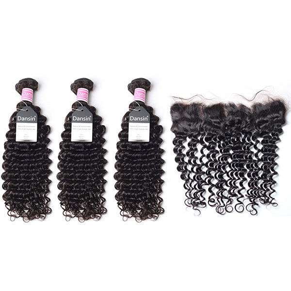  Peruvian Deep Wave Hair 3 Bundles With 1 Pc Lace Frontal