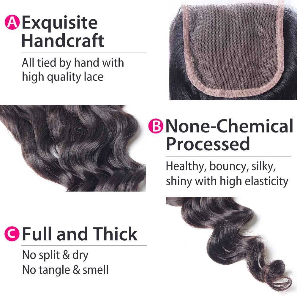 Luxury 10A Malaysian Loose Wave Lace Closure Details
