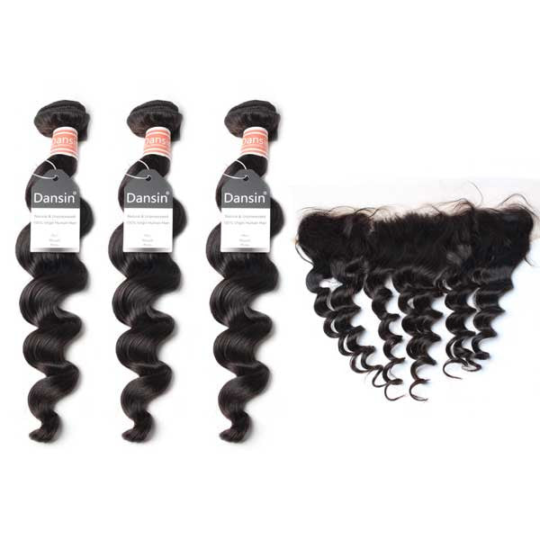 Malaysian Loose Wave Hair 3 Bundles With 1 Pc Lace Frontal
