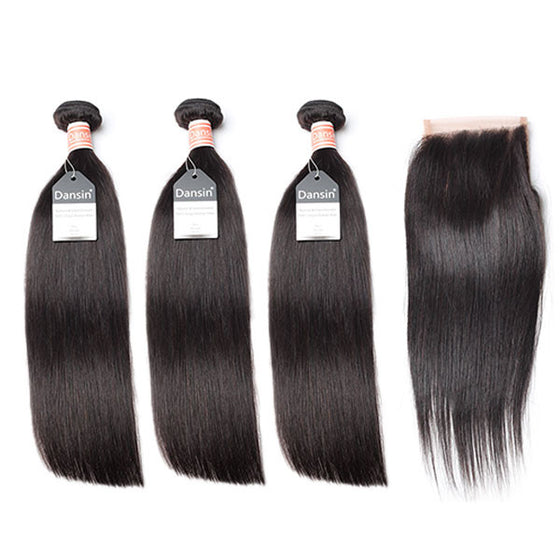 Malaysian Straight Hair 3 Bundles With 1 Pc Lace Closure
