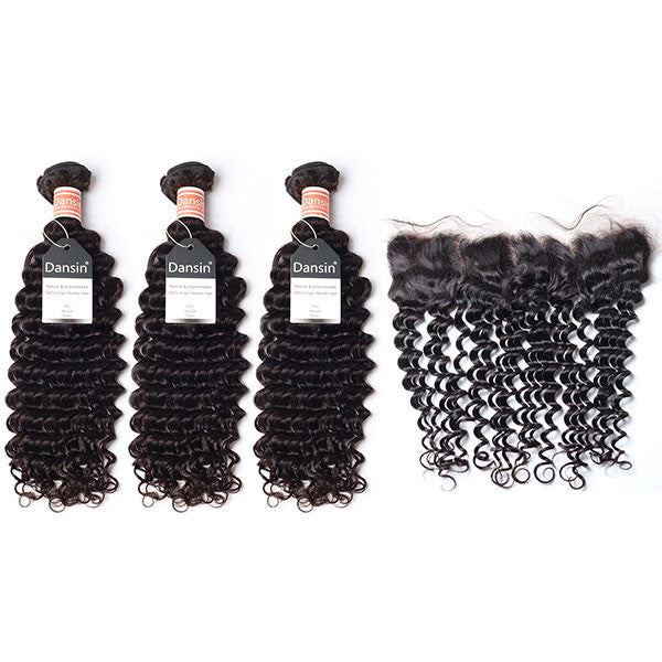 Malaysian Deep Wave Hair 3 Bundles With 1 Pc Lace Frontal