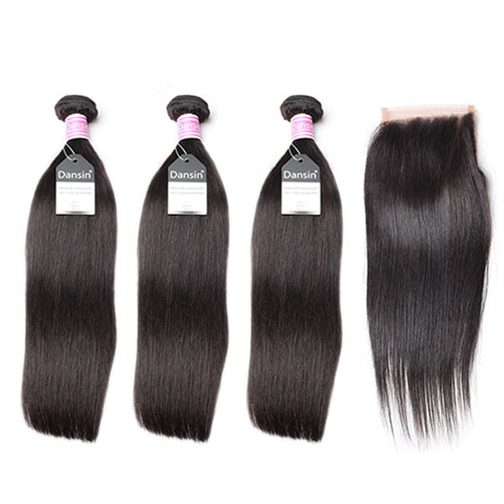 Luxury 10A Peruvian Straight Hair 3 Bundles With 1 Pc Lace Closure